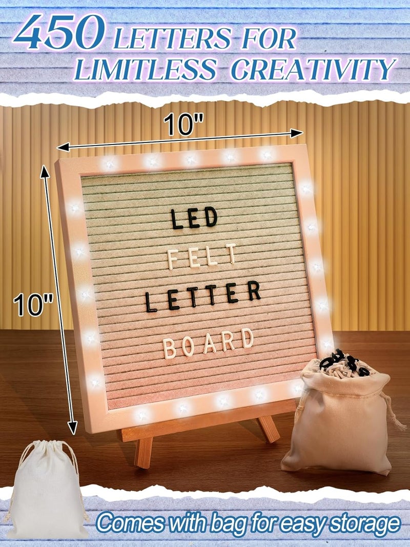 ANPHSIN Changeable Felt Letter Board with LED Lights - 10×10" Message Custom Signs & Wood Stand & 450 Letters, Poster Board for Valentine's Day/Baby/Pregnancy Announcement/Classroom Wall Decor Gifts, Gradient - Image 3